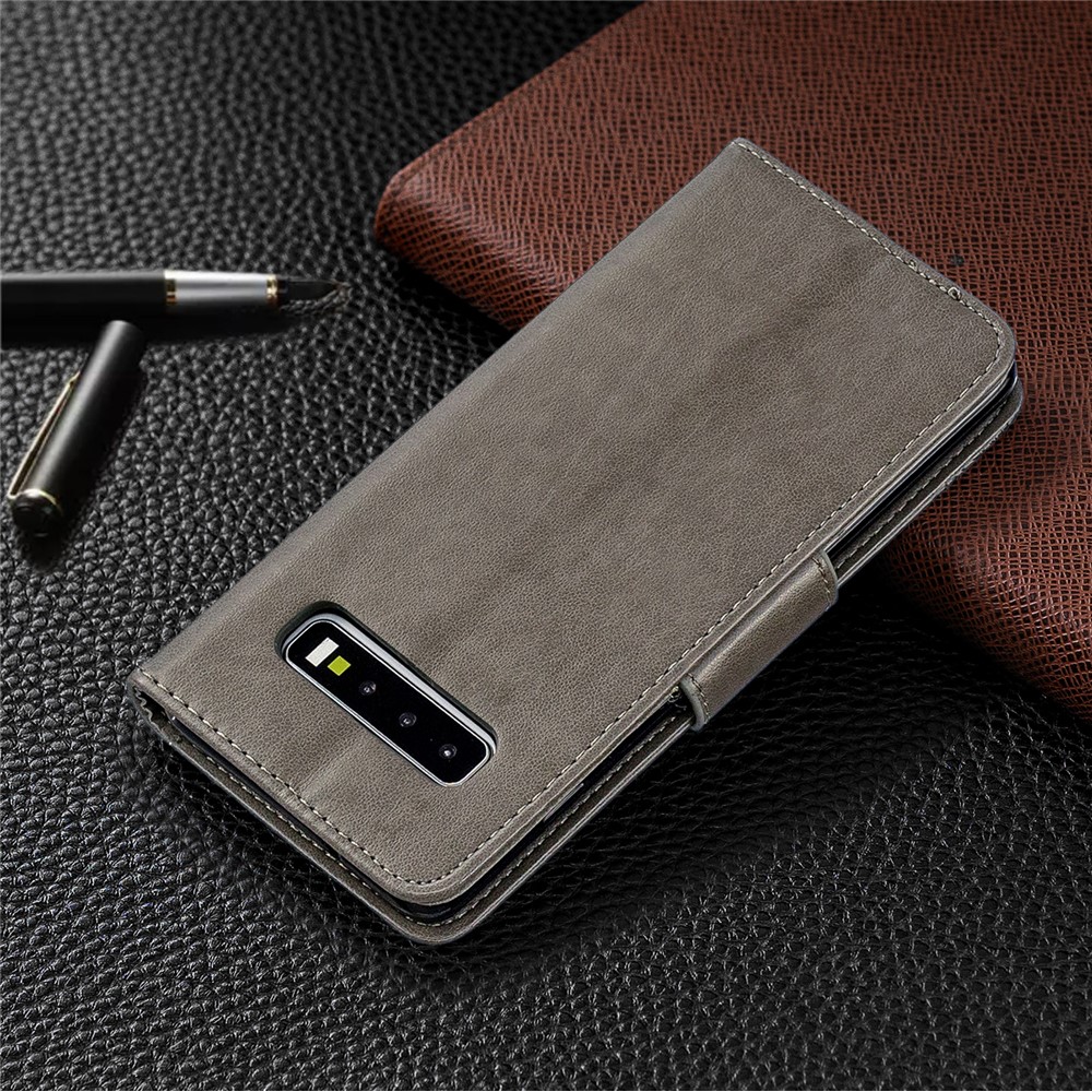 Imprint Butterfly Leather Wallet Phone Case for Samsung Galaxy S10 - Grey-8