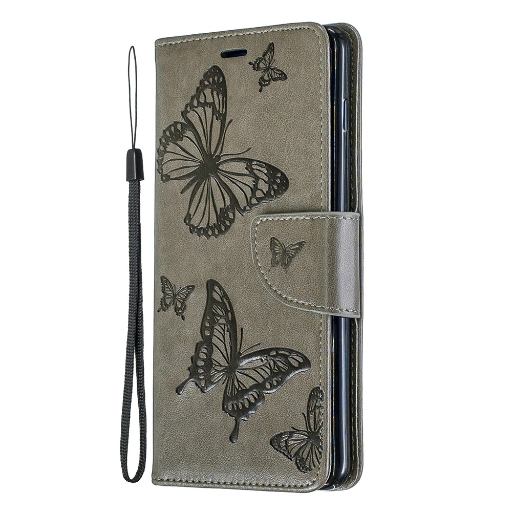 Imprint Butterfly Leather Cover Wallet Phone Case for Samsung Galaxy S10 Plus - Grey-2