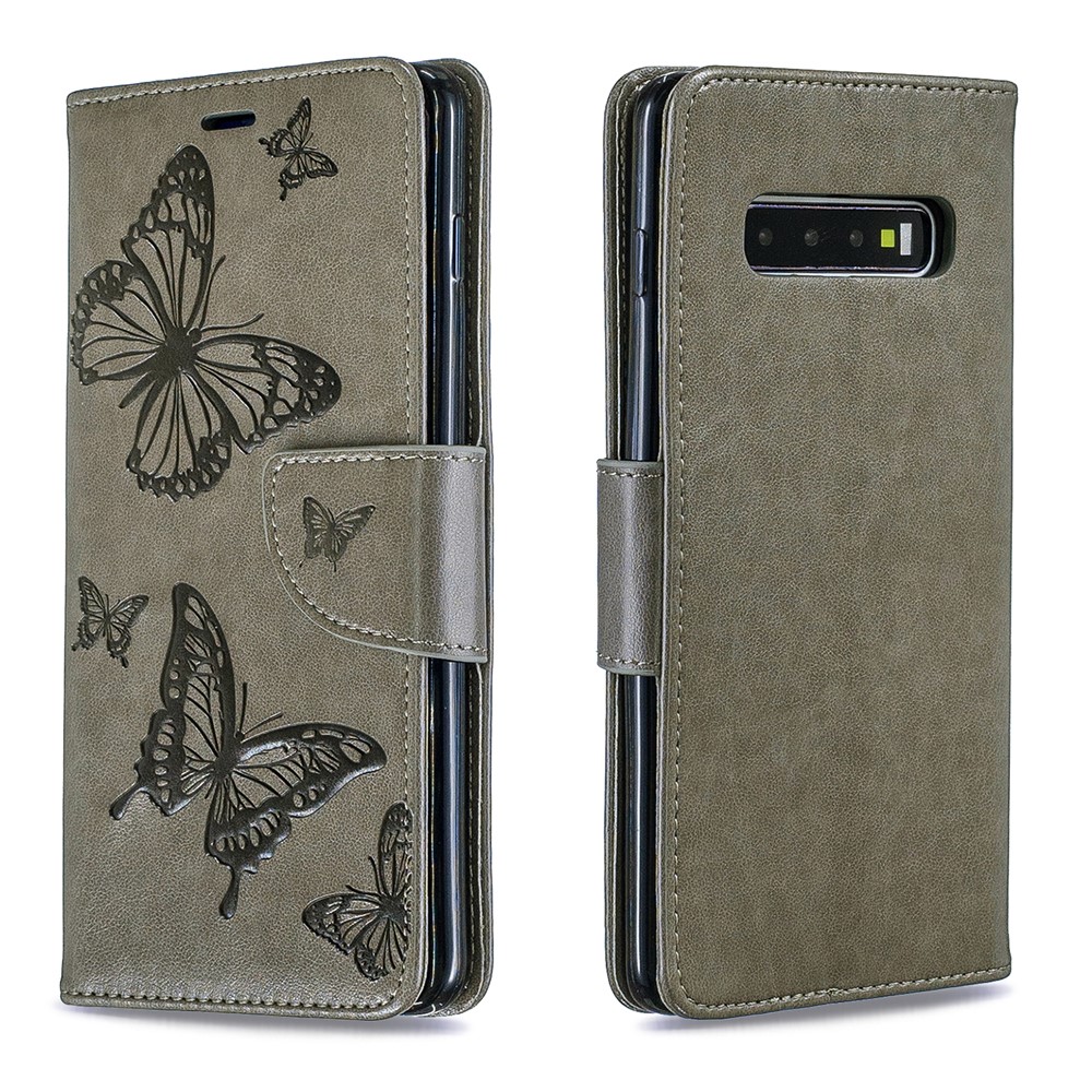 Imprint Butterfly Leather Cover Wallet Phone Case for Samsung Galaxy S10 Plus - Grey-4