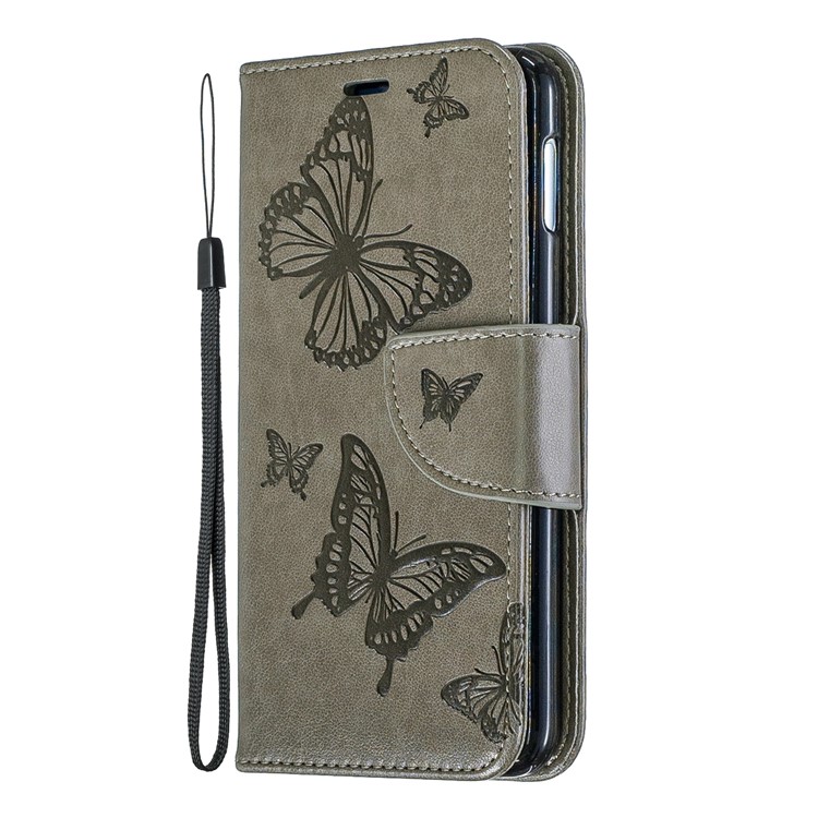 For Samsung Galaxy S10e PU Leather Imprint Butterflies Phone Case - Grey-2