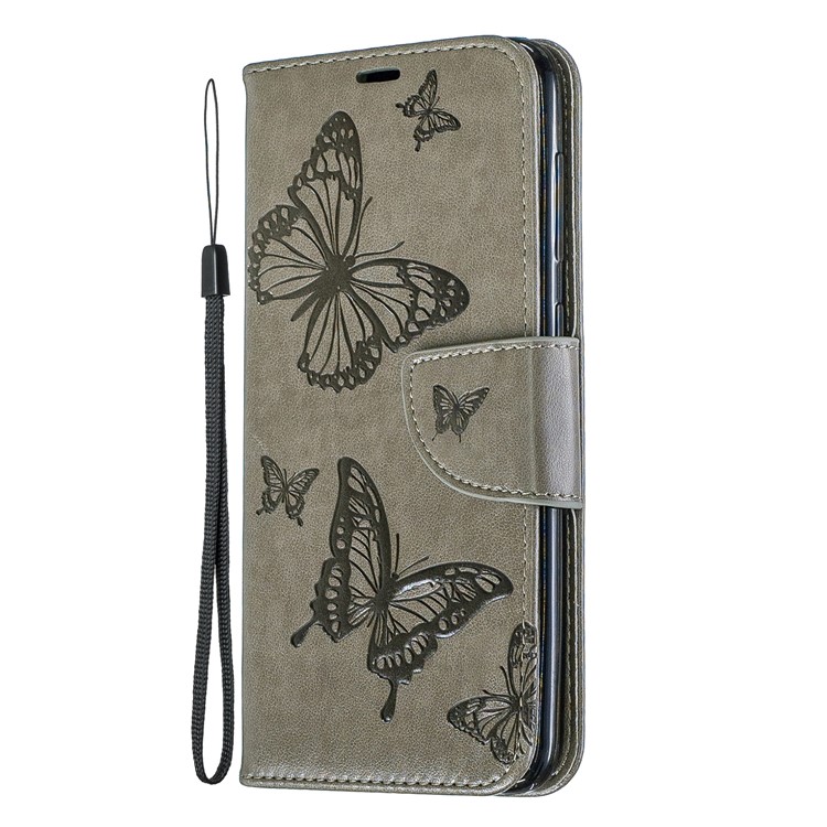 For Samsung Galaxy A30 / A20 PU Leather Imprint Butterflies Phone Case - Grey-2