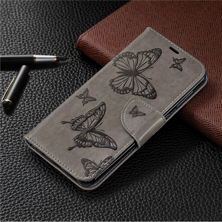 For Samsung Galaxy A30 / A20 PU Leather Imprint Butterflies Phone Case - Grey-7