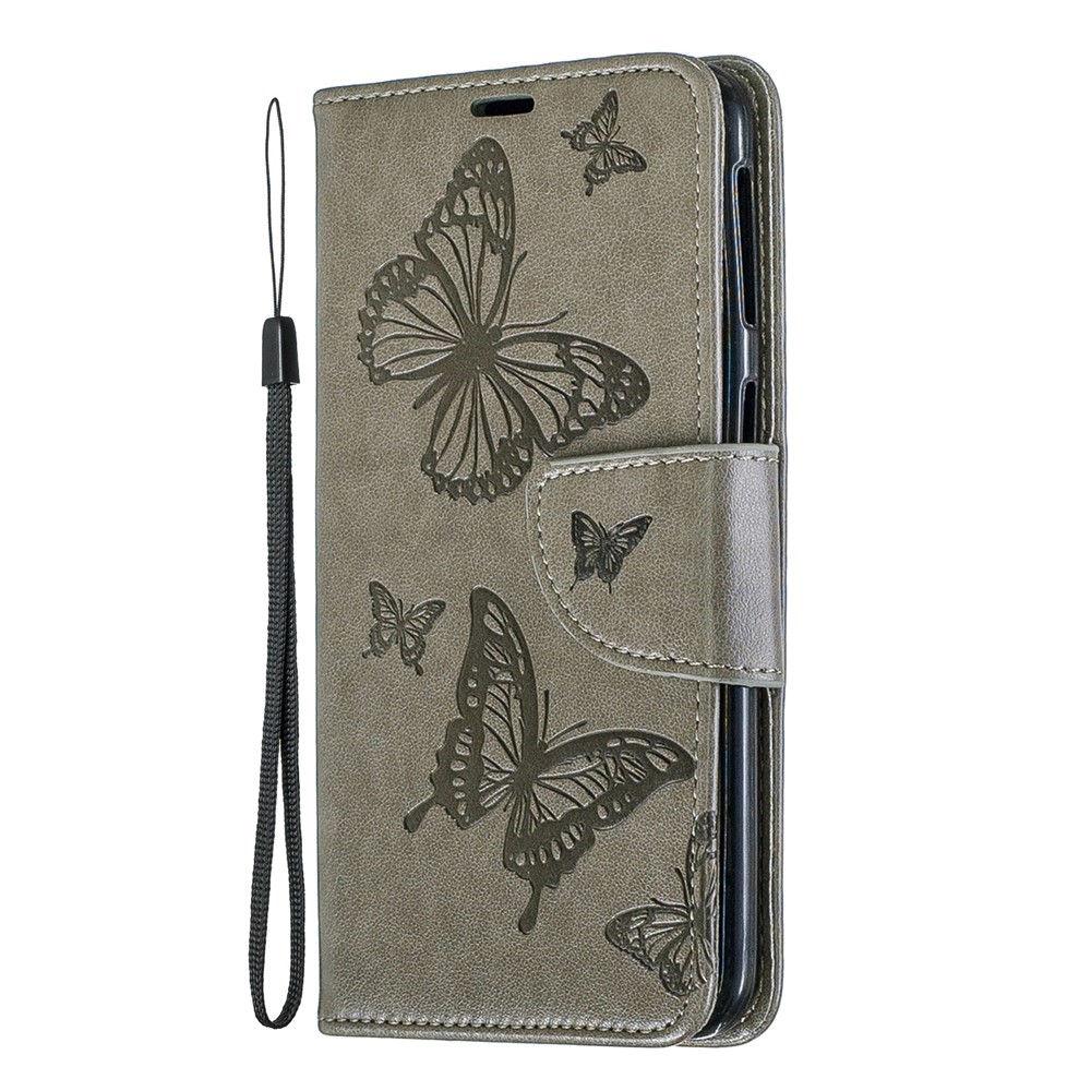 For Samsung Galaxy A40 PU Leather Imprint Butterflies Phone Case - Grey-2