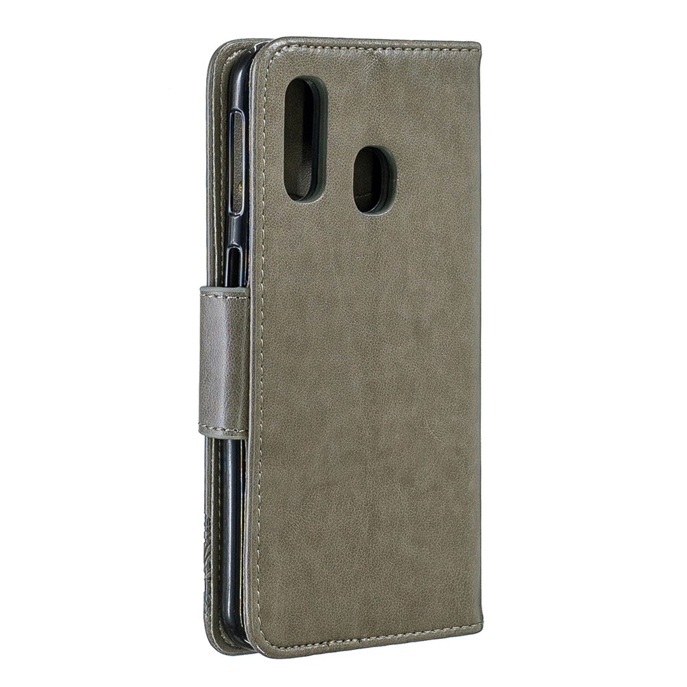 For Samsung Galaxy A40 PU Leather Imprint Butterflies Phone Case - Grey-3