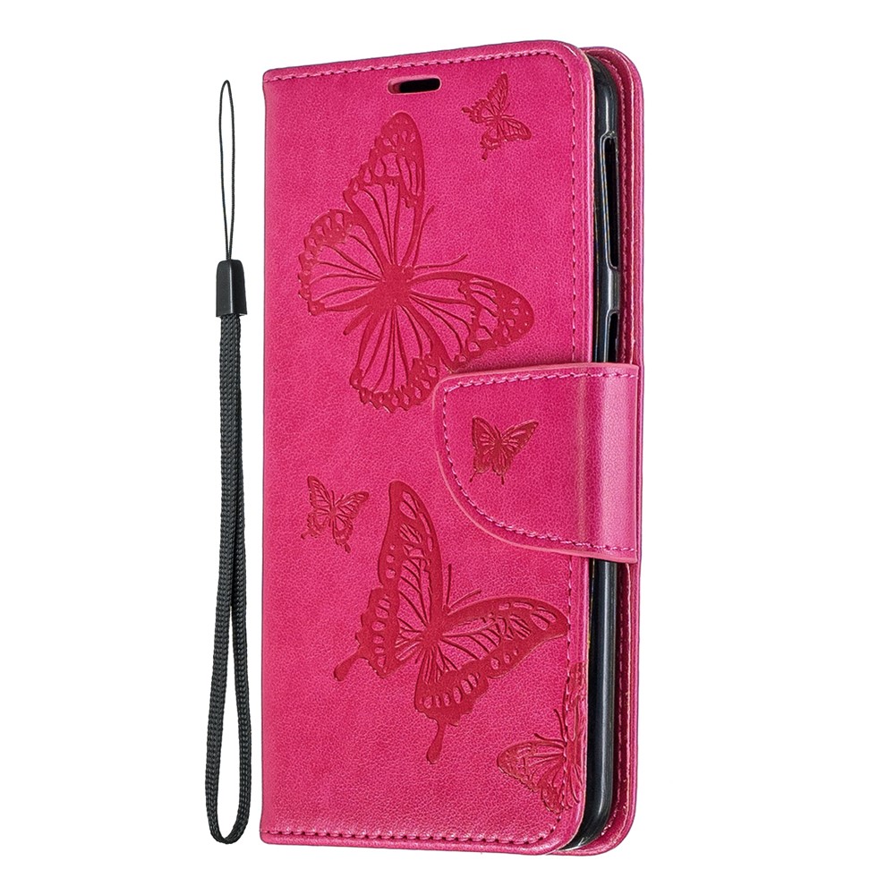 For Samsung Galaxy A40 PU Leather Imprint Butterflies Phone Case - Rose-2