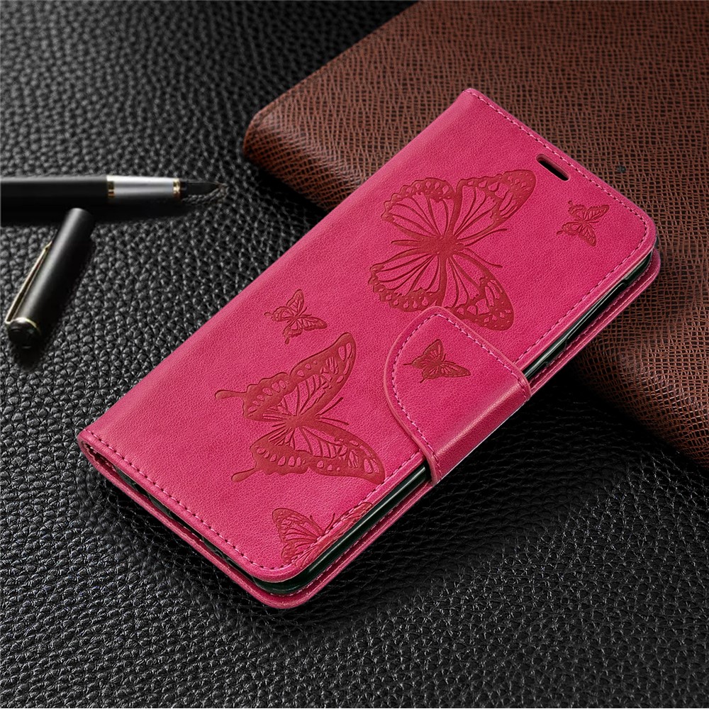 For Samsung Galaxy A40 PU Leather Imprint Butterflies Phone Case - Rose-7