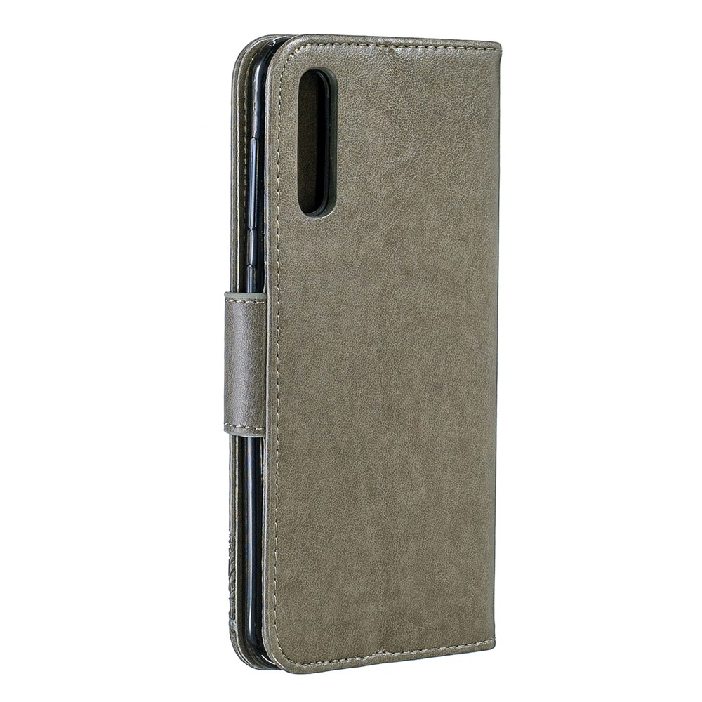 For Samsung Galaxy A50 PU Leather Imprint Butterflies Phone Case - Grey-3