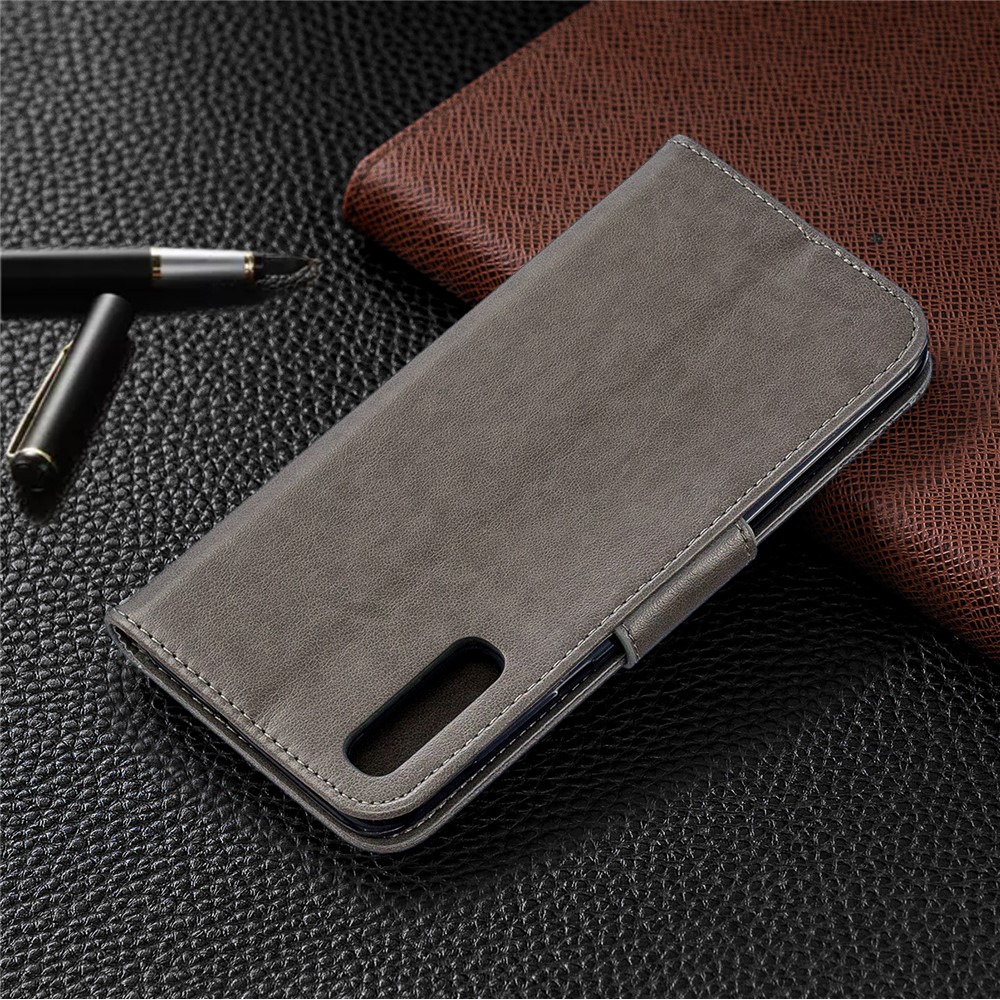 For Samsung Galaxy A50 PU Leather Imprint Butterflies Phone Case - Grey-8