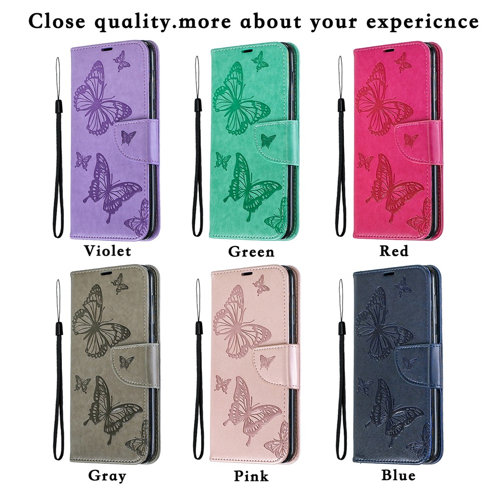 For Samsung Galaxy A50 PU Leather Imprint Butterflies Phone Case - Grey-9