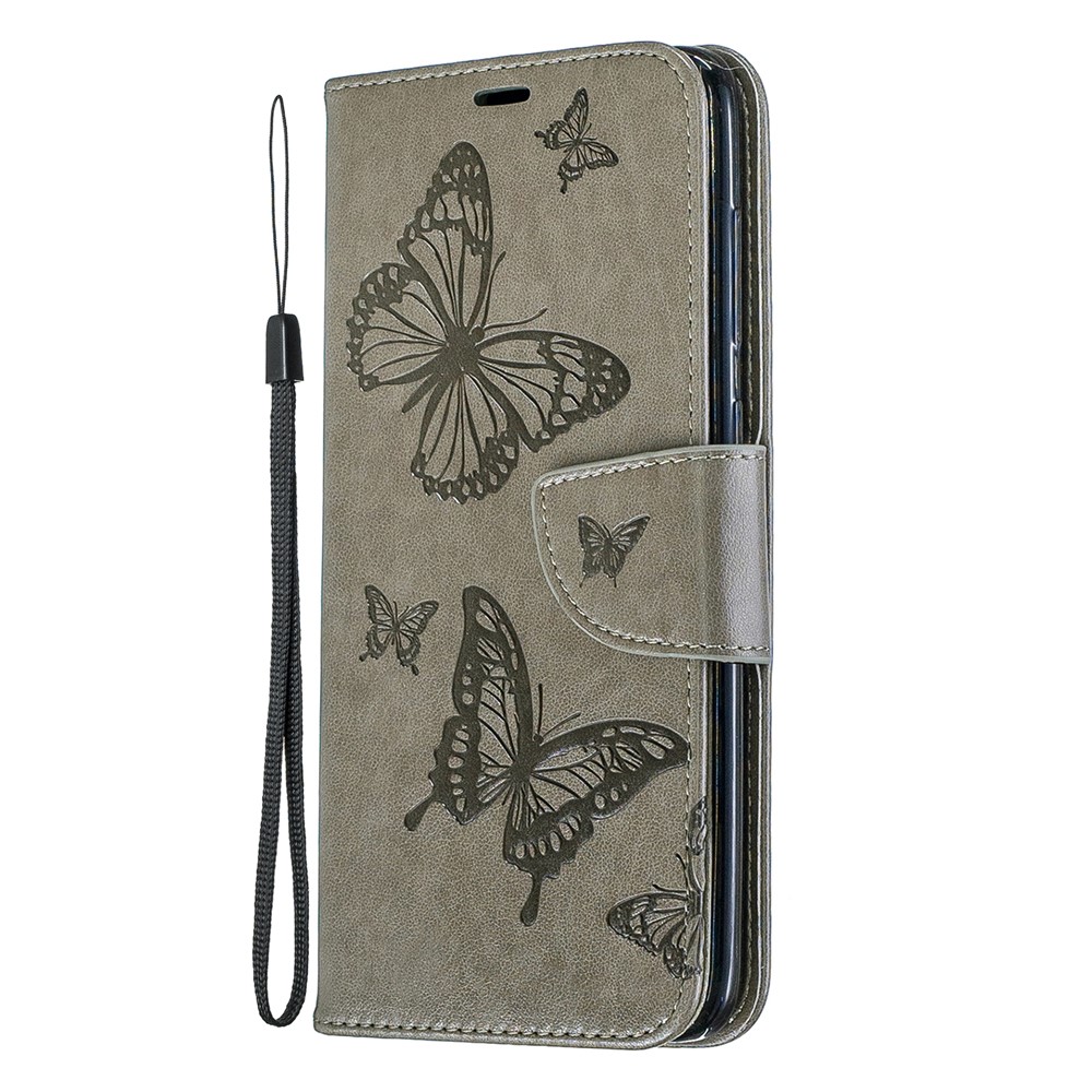 For Samsung Galaxy A70 PU Leather Imprint Butterflies Phone Case Butterflies Phone Case - Grey-2