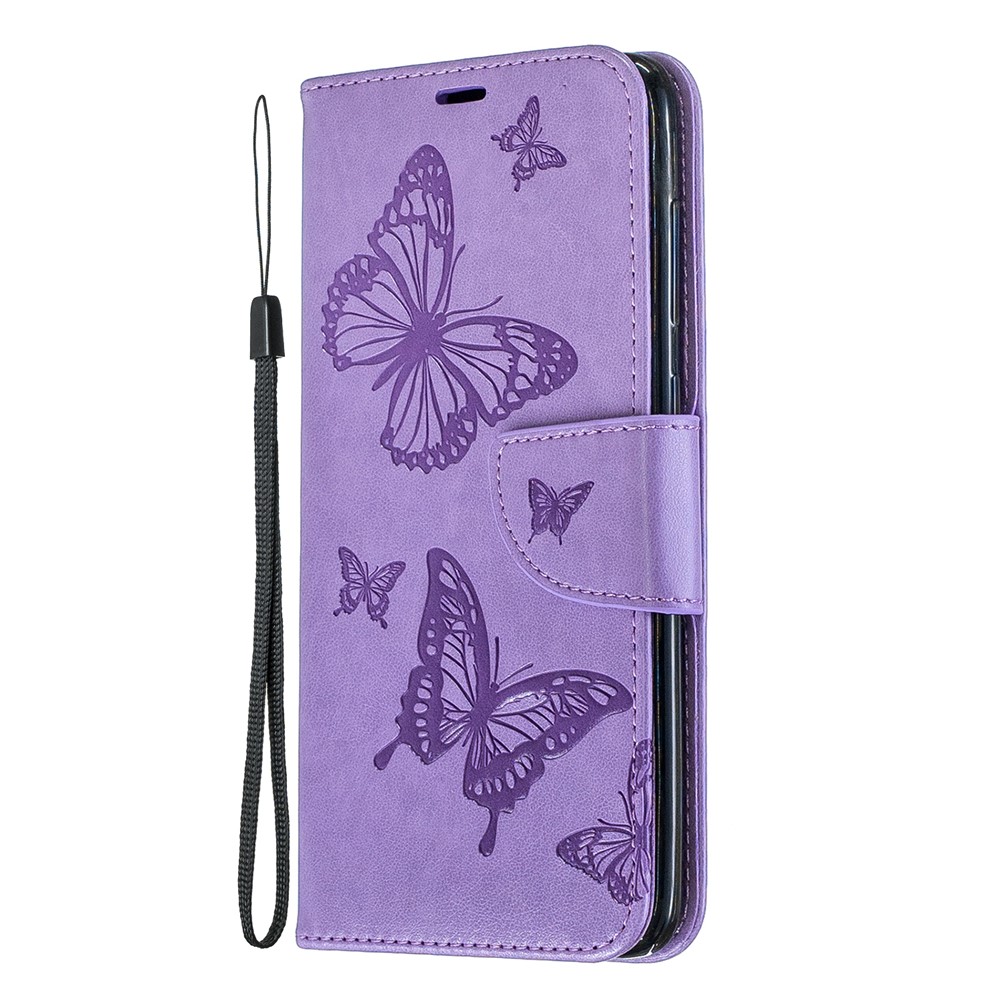 Para Samsung Galaxy A70 PU Impresión de Cuero Mariposas Case de Teléfono Caja de Teléfono de Mariposa - Violeta-2