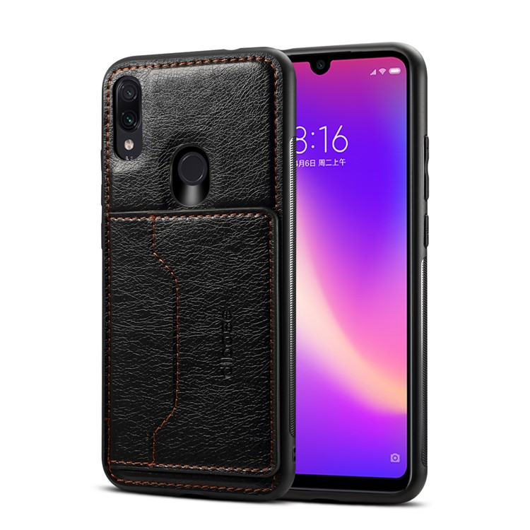 Crazy Horse Leather Coated Card Holder Kickstand TPU Phone Shell for Samsung Galaxy A30 / A20 - Black-1