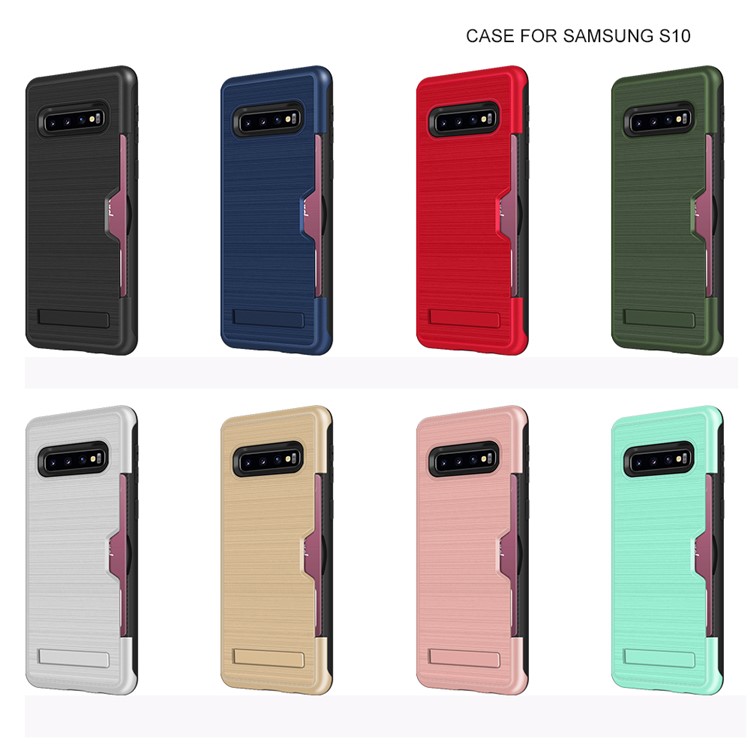 Samsung Galaxy S10 Brushed Plastic + TPU Mobile Case with Card Holder and Kickstand - Red-5