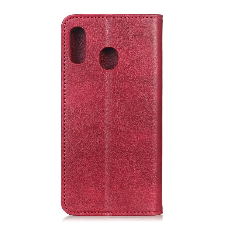 Auto-absorbed Split Leather Wallet Protective Cover for Samsung Galaxy M20 - Red-7