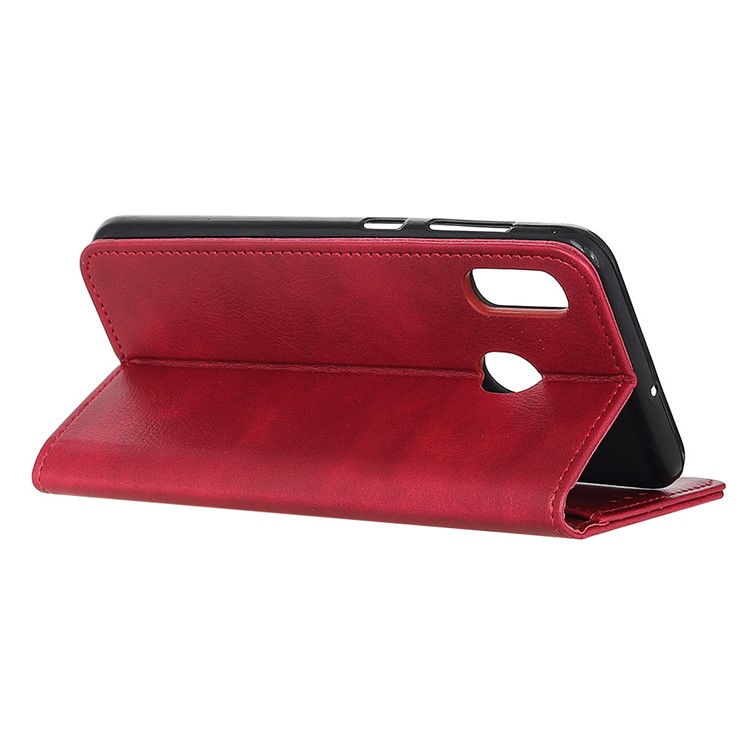 Auto-absorbed Split Leather Wallet Protective Cover for Samsung Galaxy M20 - Red-8