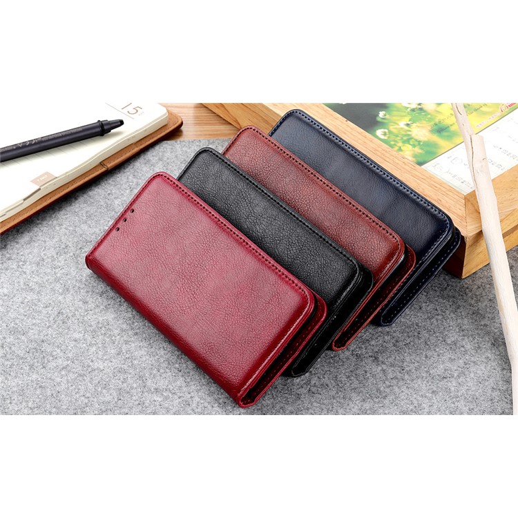 Auto-absorbed Split Leather Wallet Phone Shell for Samsung Galaxy M10 - Black-10