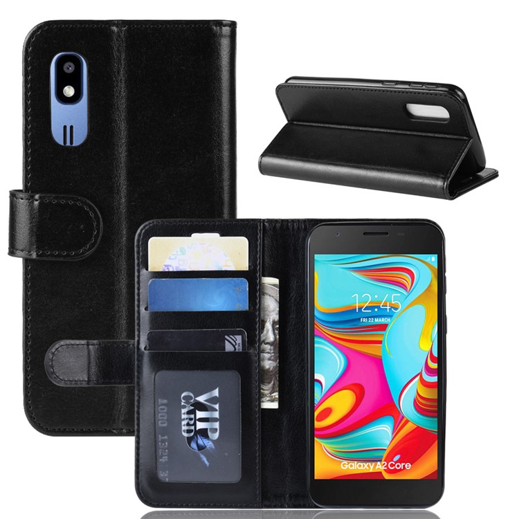 Crazy Horse PU Leather Stand Wallet Flip Case for Samsung Galaxy A2 Core - Black-8