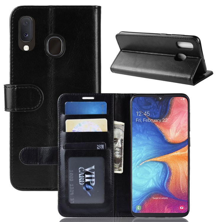 Crazy Horse PU Leather Stand Wallet Flip Case for Samsung Galaxy A20e - Black-8