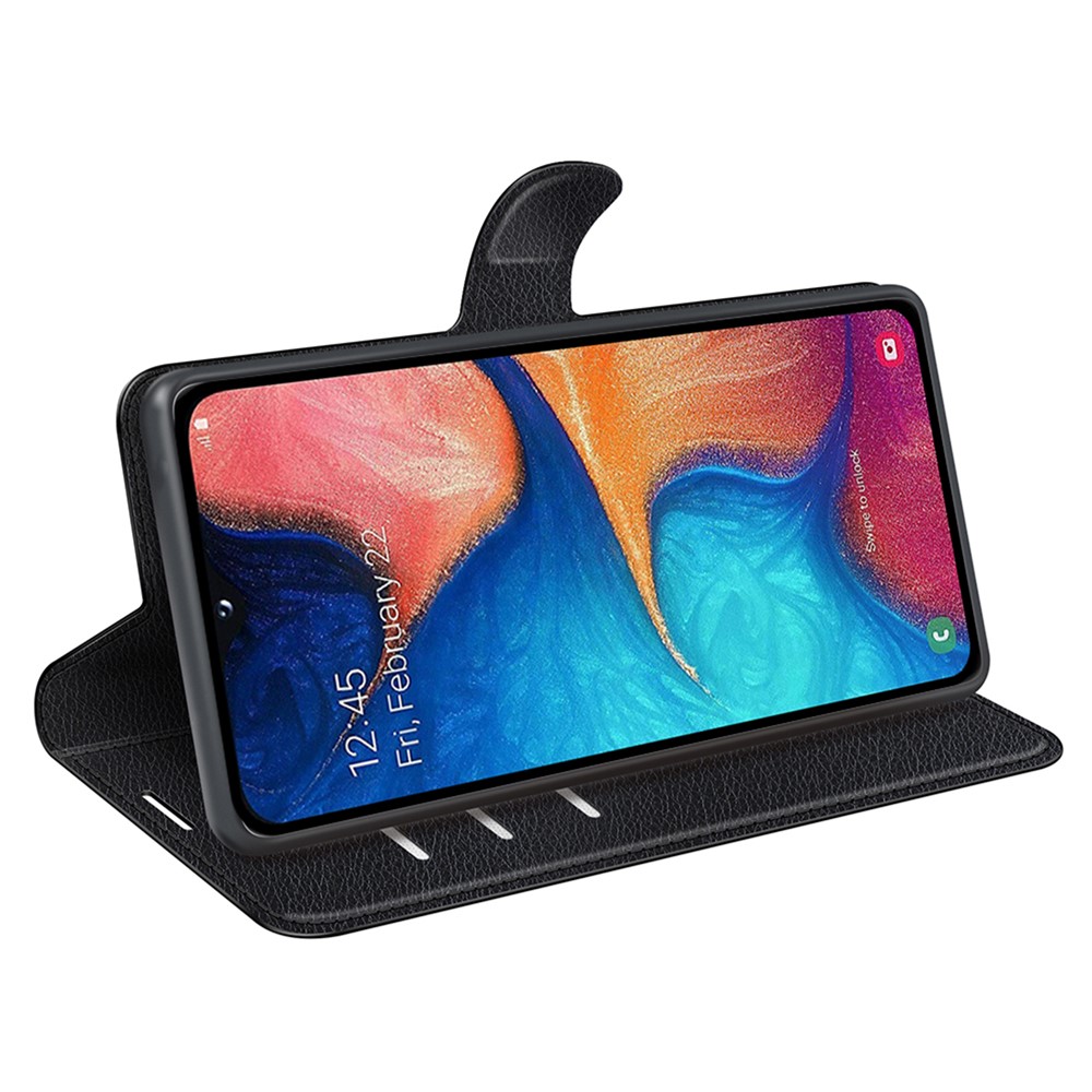 Litchi Texture Wallet Stand Cuero Cubierto de Teléfono Protector Para Samsung Galaxy A20e - Negro