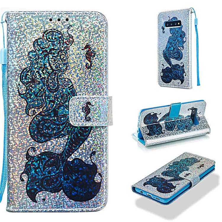

Pattern Printing Glitter Sequins Leather Wallet Case for Samsung Galaxy S10 Plus - Mermaid, Galaxy S10 Plus