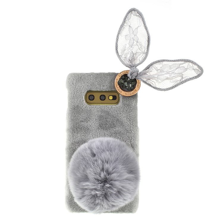 Rabbit Shape Rhinestone Decor Fluffy Fur Coated PC Mobile Phone Case for Samsung Galaxy S10e-1