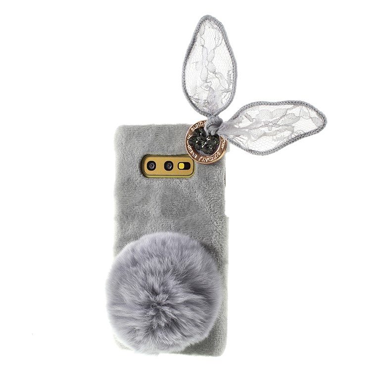 Rabbit Shape Rhinestone Decor Fluffy Fur Coated PC Mobile Phone Case for Samsung Galaxy S10e-5