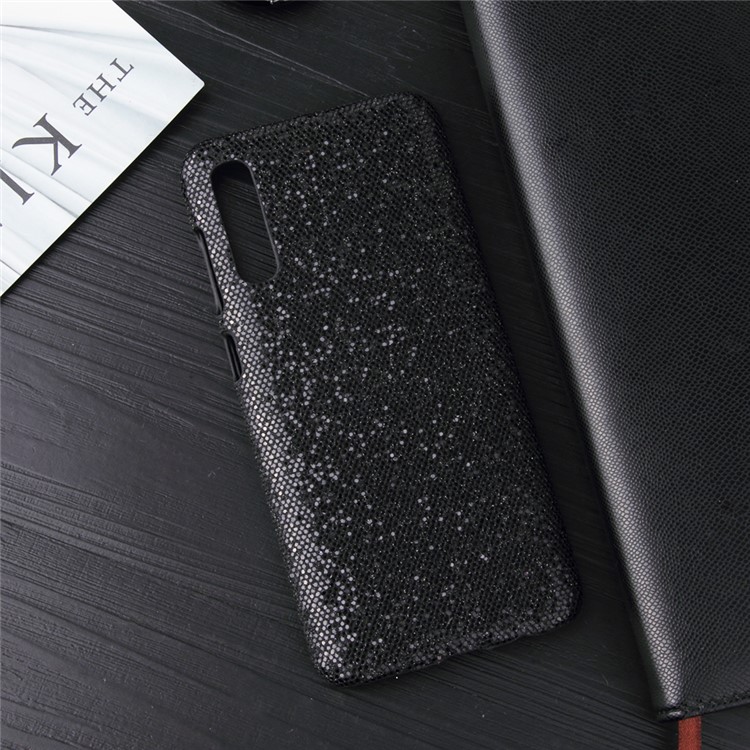 PU Leather Coated Hard PC Case for Samsung Galaxy A70/A70s - Black Glittery Sequins-2