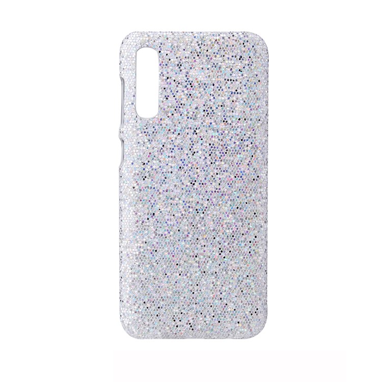 PU Leather Coated Hard PC Case for Samsung Galaxy A70/A70s - Silver Glittery Sequins-1