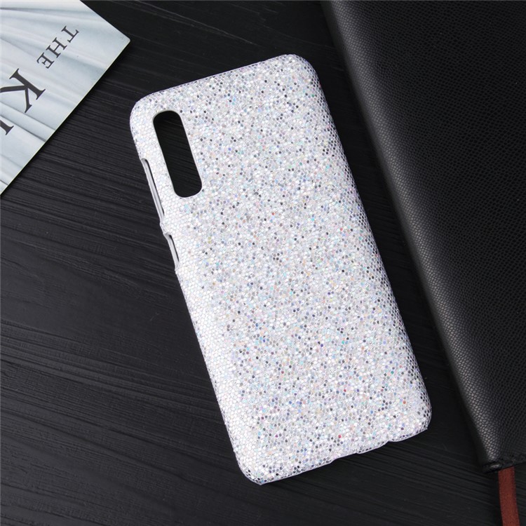 PU Leather Coated Hard PC Case for Samsung Galaxy A70/A70s - Silver Glittery Sequins-2
