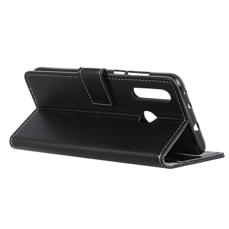 Litchi Grain Leather Cover with Wallet Stand for Samsung Galaxy A60 - Black-4