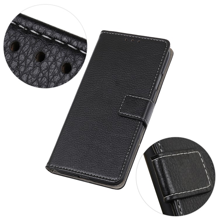 Litchi Grain Leather Cover with Wallet Stand for Samsung Galaxy A60 - Black-8