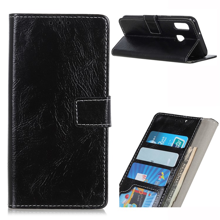 Crazy Horse Vintage Leather Wallet Case for Samsung Galaxy A20e - Black-1