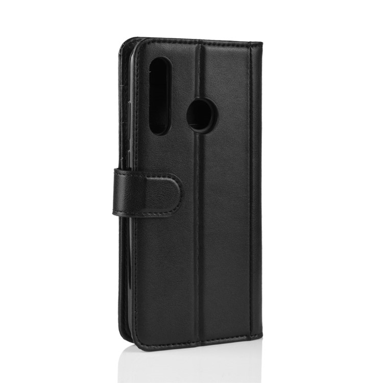 Genuine Split Leather Wallet Stand Protective Shell for Samsung Galaxy A60 - Black-3