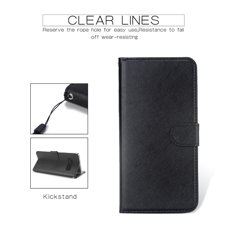 Cross Texture Leather Wallet Cover + Removable TPU Back Shell for Samsung Galaxy S10 - Black-5