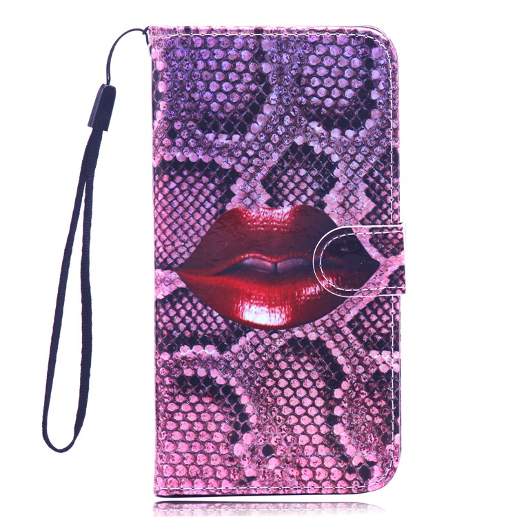 Laser Carving Pattern Printing Wallet Leather Case with Strap for Samsung Galaxy A10 - Red Lip-2