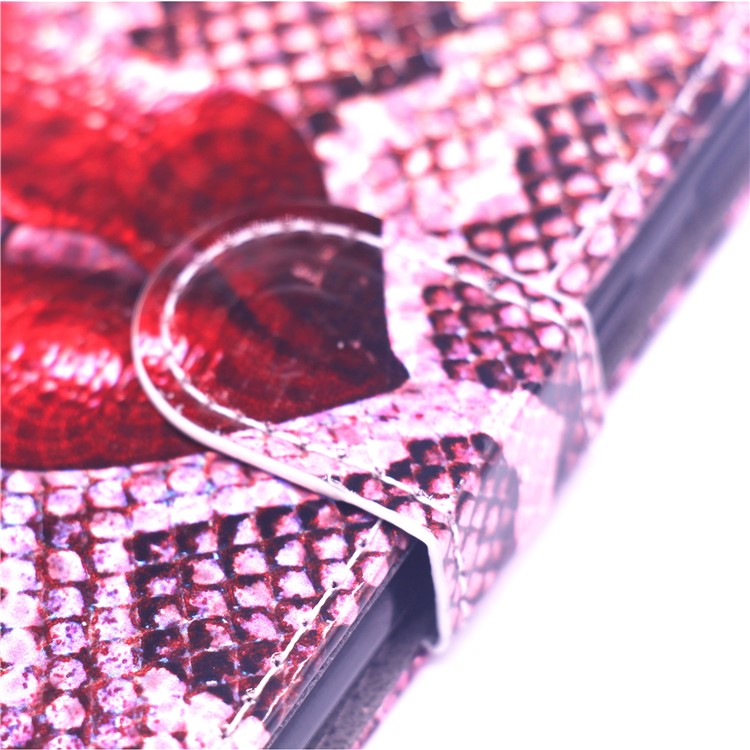 Laser Carving Pattern Printing Wallet Leather Case with Strap for Samsung Galaxy A10 - Red Lip-5