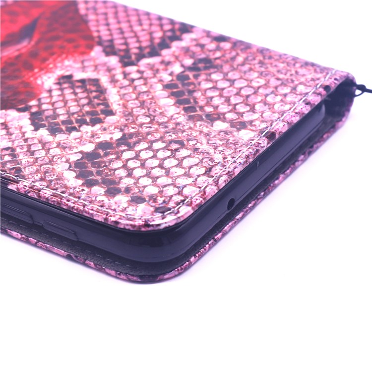 Laser Carving Pattern Printing Wallet Leather Case with Strap for Samsung Galaxy A10 - Red Lip-7