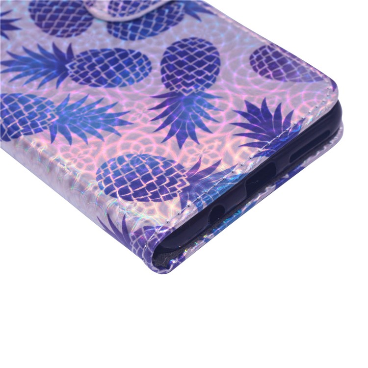 Laser Carving Pattern Printing Leather Wallet Case for Samsung Galaxy A7 (2018) A750 - Pineapple-8