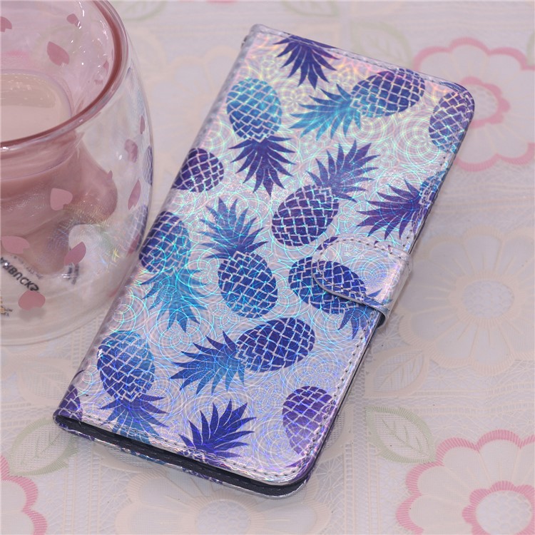 Laser Carving Pattern Printing Wallet Leather Case with Strap for Samsung Galaxy J4 Plus - Pineapple-10