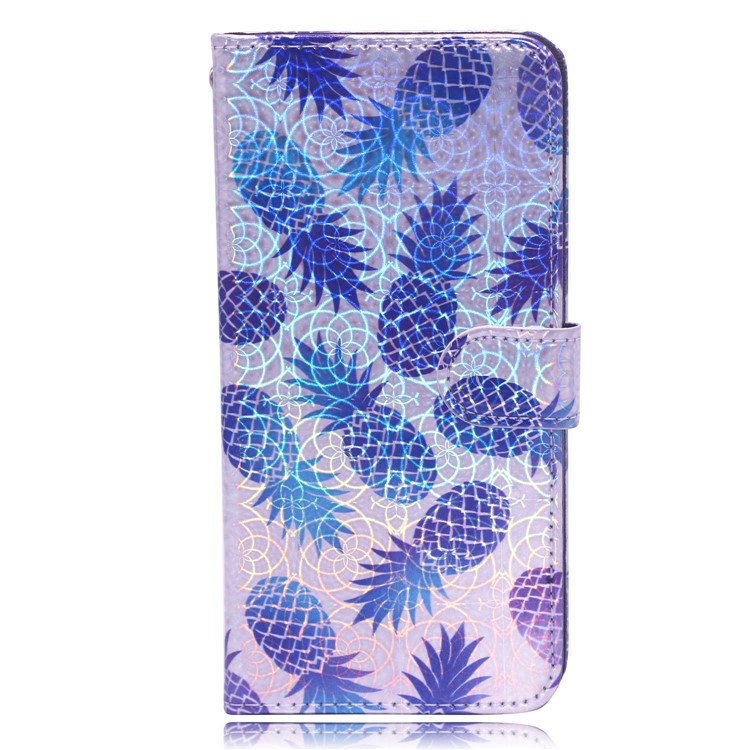 Laser Carving Pattern Printing Wallet Leather Case with Strap for Samsung Galaxy J4 Plus - Pineapple-2