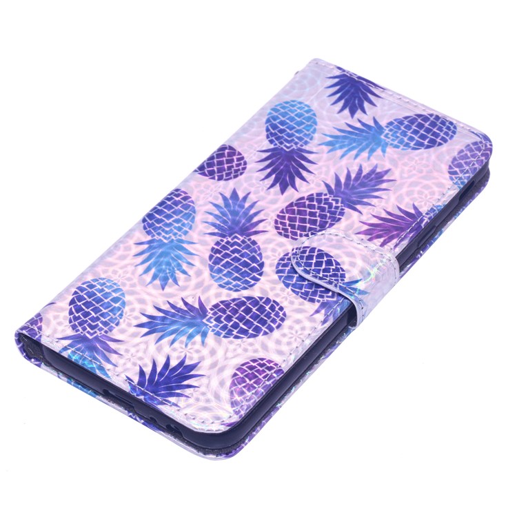 Laser Carving Pattern Printing Wallet Leather Case with Strap for Samsung Galaxy J4 Plus - Pineapple-4