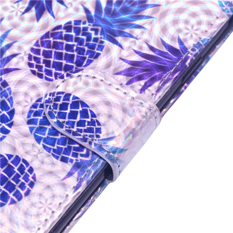 Laser Carving Pattern Printing Wallet Leather Case with Strap for Samsung Galaxy J4 Plus - Pineapple-5