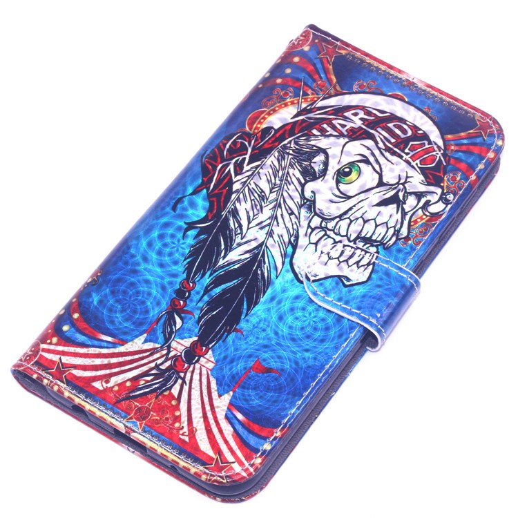 Laser Carving Pattern Printing Wallet Leather Case with Strap for Samsung Galaxy M10 - Tribal Feather Skull-4