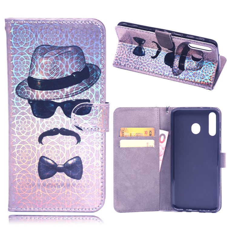 

Laser Carving Pattern Printing Wallet Leather Case with Strap for Samsung Galaxy M30 / A40s - Gentleman, Galaxy M30