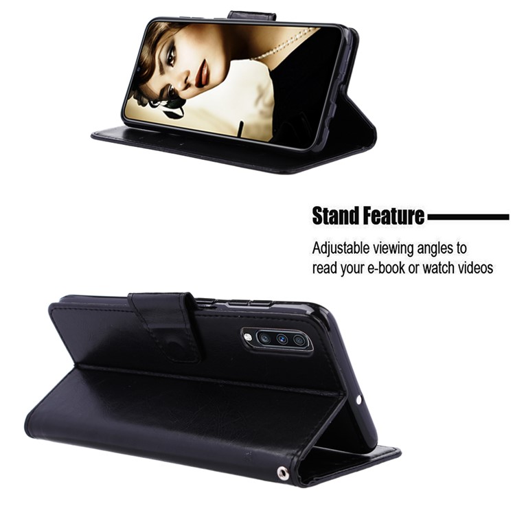 Retro Style Wallet Leather Stand Case for Samsung Galaxy A70 - Black-4