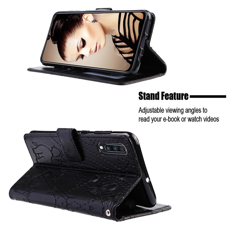 For Samsung Galaxy A70 Imprint Elephant Rhinestone Decor Leather Wallet Case - Black-7