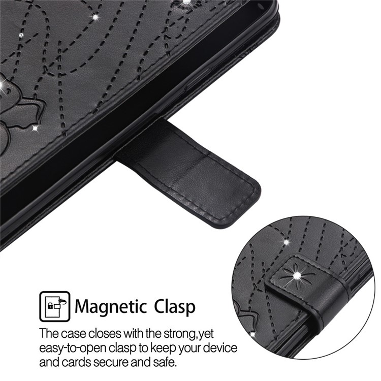 For Samsung Galaxy A70 Imprint Elephant Rhinestone Decor Leather Wallet Case - Black-8