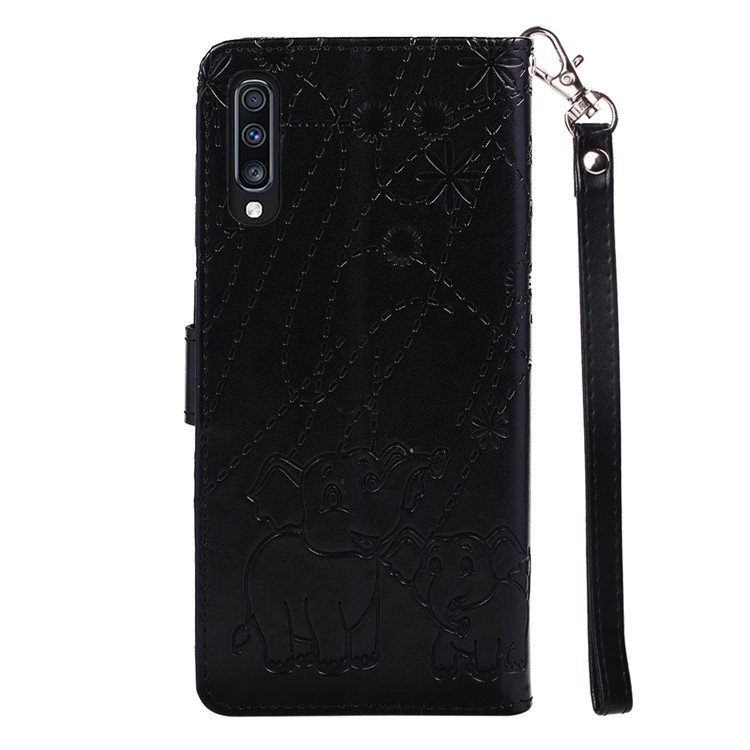 Imprinted Elephant Pattern Leather Wallet Case for Samsung Galaxy A70 - Black-3