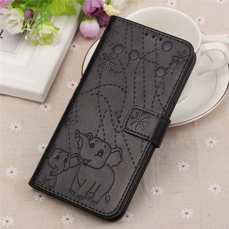 Imprinted Elephant Pattern Leather Wallet Case for Samsung Galaxy A70 - Black-9