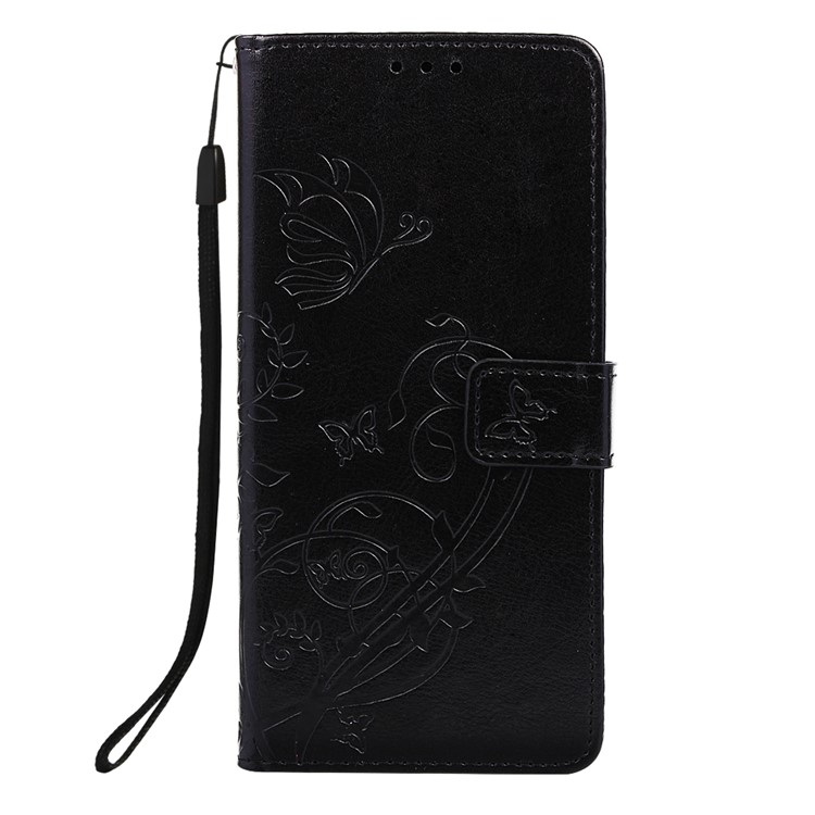 Imprint Butterfly Flowers Leather Wallet Case for Samsung Galaxy A70 - Black-2